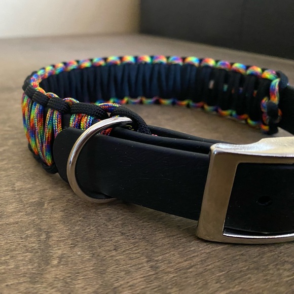 Dog collar black biothane with multi color paracord handcrafted NWT - Picture 4 of 7